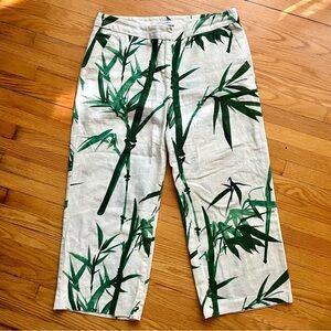 CAROLINA BELLE Linen Blend Bamboo Print Wide Leg Pants Size 4